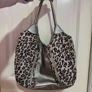 Bueno Silver and Black Leopard Hobo Bag
